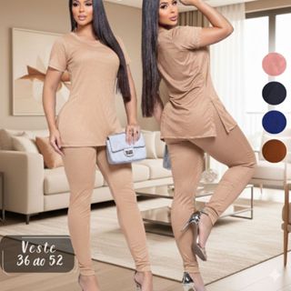 Conjunto Feminino Premium Manga Curta + Calça Super Confortável em Oferta na Shopee