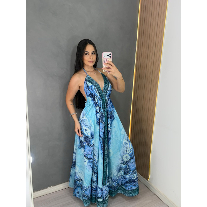 vestido indiano longo estampado em Oferta na Shopee