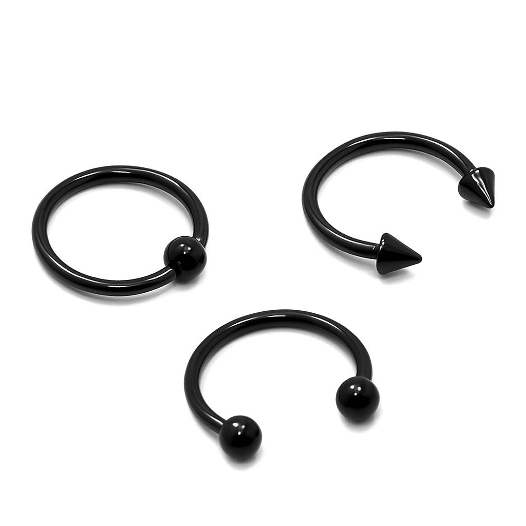 Kit 3 Piercings Ferradura, Ferradura Spike E Captive Black