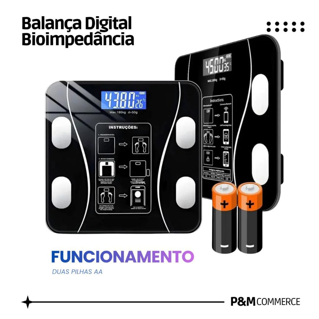 Balança Digital de Bioimpedância 13 Medidas Corporais – App Bluetooth, Precisão Profissional, Ideal para Emagrecimento