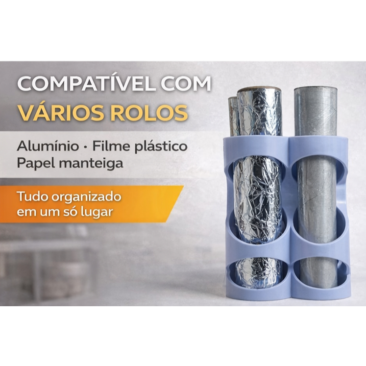Suporte para Rolos de Cozinha Impresso em 3D – Papel Alumínio, Filme Plástico e Papel Manteiga