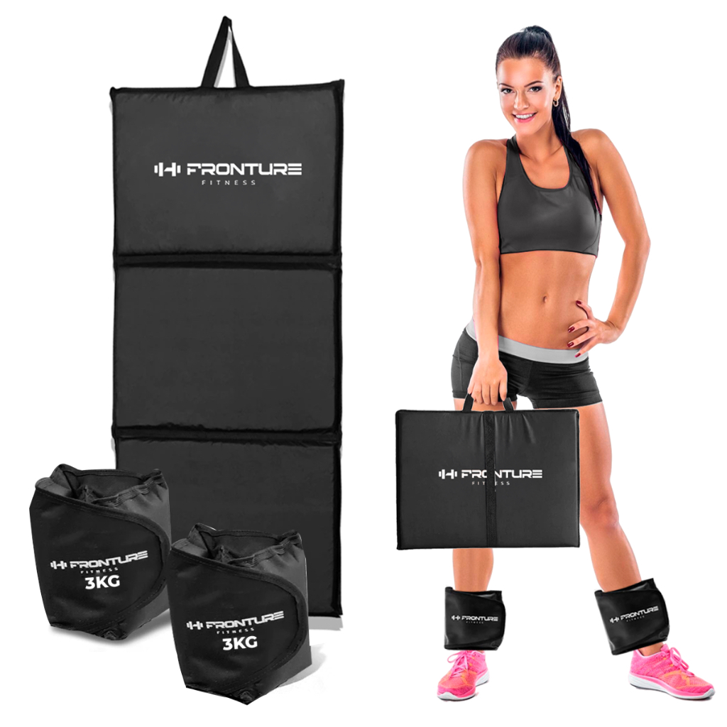 Kit Colchonete Dobrável  + Par Caneleira Musculação Fitness Tornozeleira Profissional Treino Casa D50 Academia Maleta em Oferta na Shopee