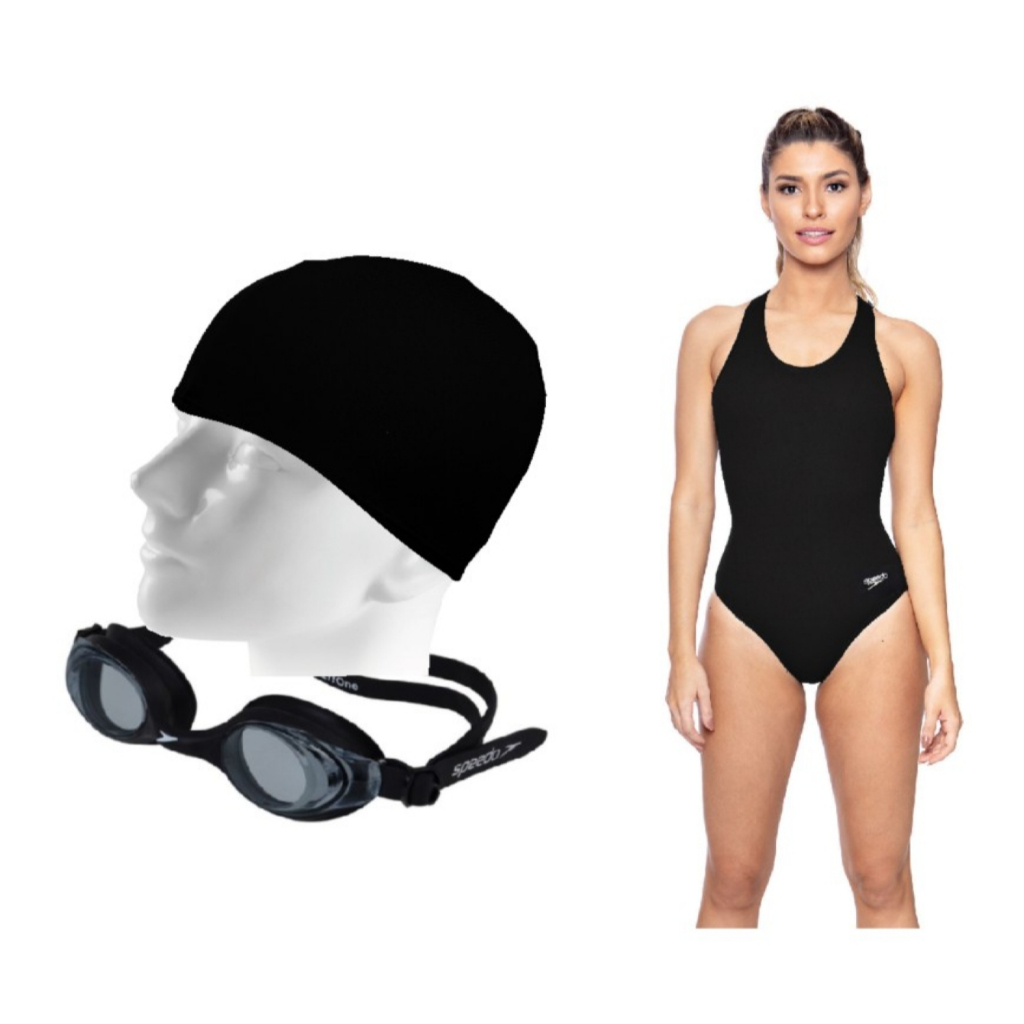 Kit Natação Speedo Maiô Cross + Óculos Izy One + Touca de Tecido