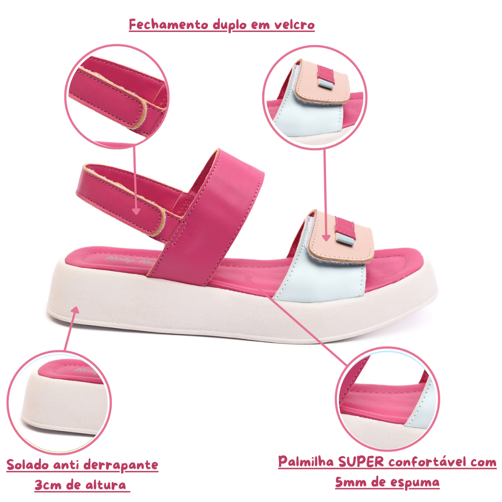 Detalhes do Sandália Feminina Infantil Verão Primavera Criança Papete Anabela Menina (Rosa, Azul, Off White)