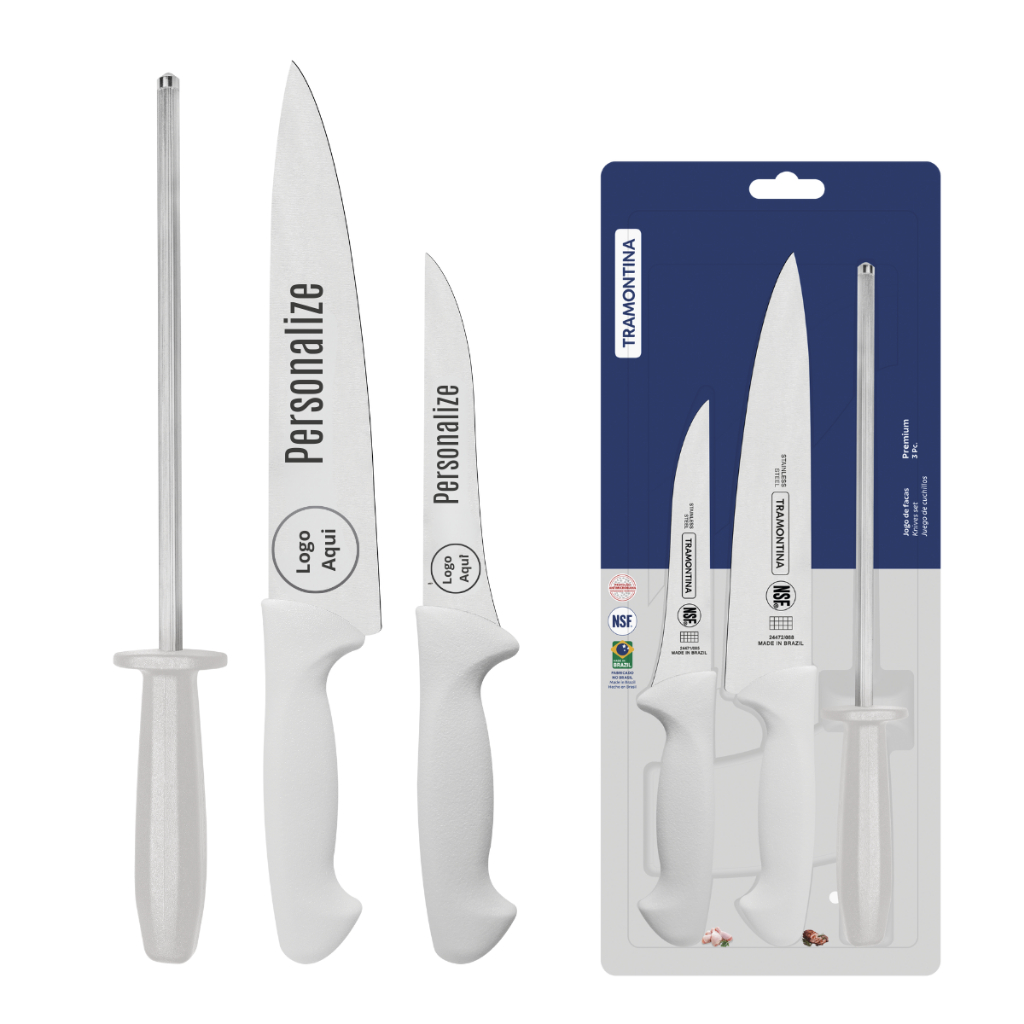 Facas Tramontina Premium Chef Para Carne Em Inox Personalizada Com Nome Logo - Cabo Branco em Oferta na Shopee