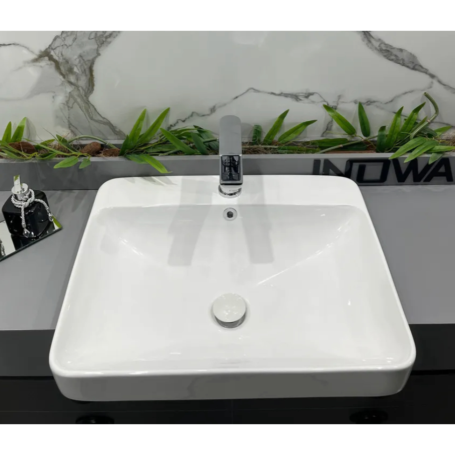 Cuba de Louça Banheiro Lavabo Mod Java 59,5x37cm Branca Semi-Encaixe + Válvula Click Marca Inowar