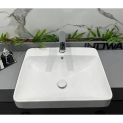Cuba de Louça Banheiro Lavabo Mod Java 59,5x37cm Branca Semi-Encaixe + Válvula Click Marca Inowar