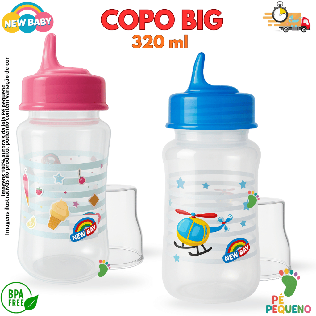 Copo Luxo Big De Transição Bico Soft (Macio) 320ml New Baby Copo BPA Free Infantil Menino Menina