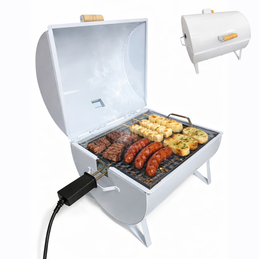 Churrasqueira 2 Em 1 Eletrica E Carvão Bafo Apartamento Grill c/Tampa Inox Termostato Varias Cores