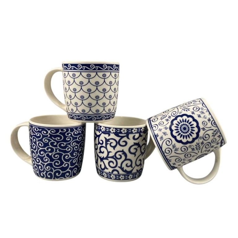 Caneca xícara de Porcelana Azul e Branca – Estilo Japonês | 350ml | Diversos Modelos