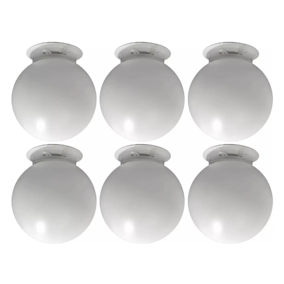 Globo 20cm Com Suporte Para Teto E-27 Para Bulbo A60 Kit 6 Pcs - Branco