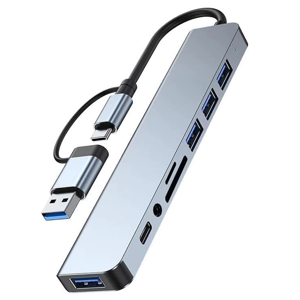 Hub 8 em 2 USB tipo C ou cartão memoria compatível PC Notebook Smattphone 3.0/2.0 alta velocidade