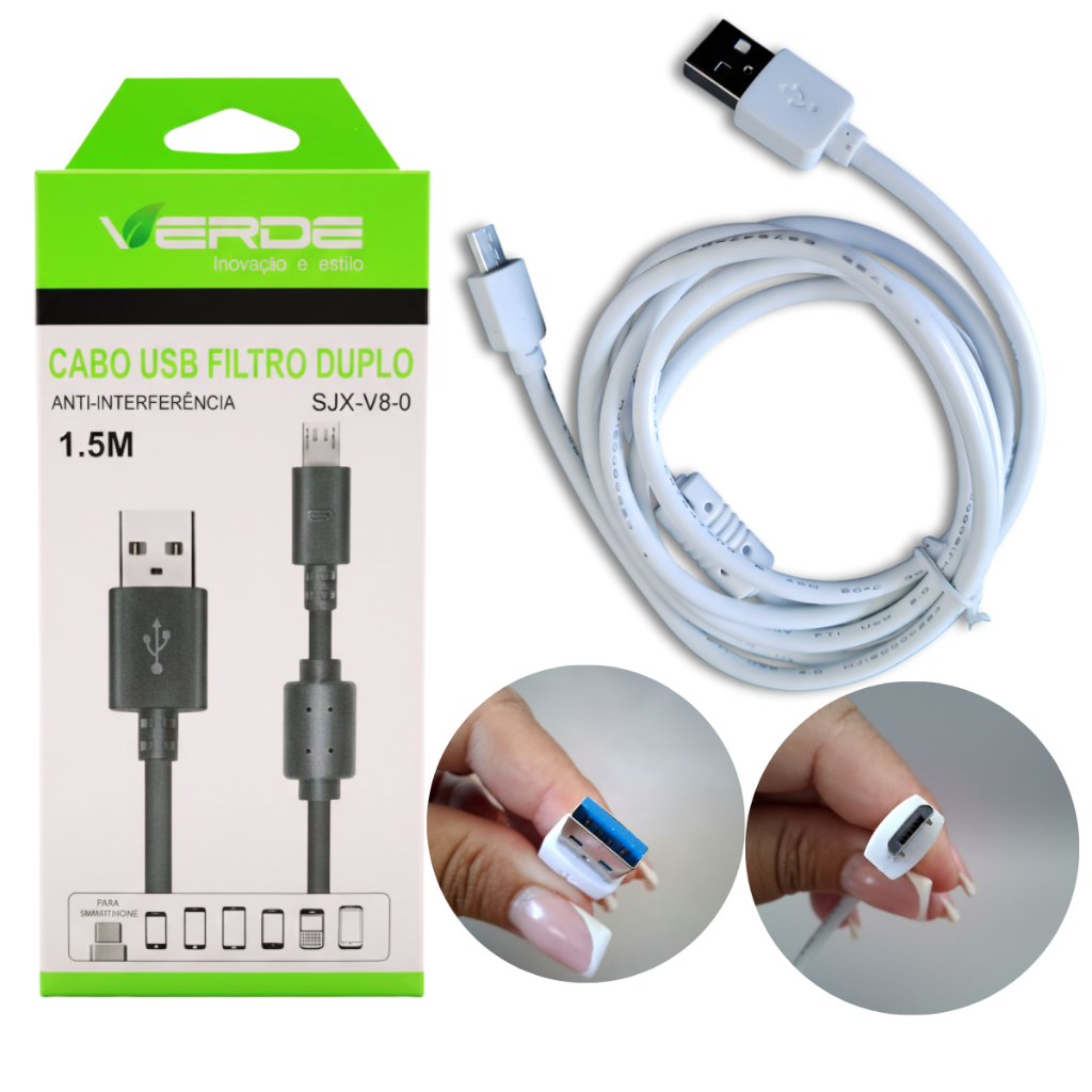 Cabo Usb Filtro Duplo V8 1,5 M  USB 2.0 Alta Velocidade Cabo De Dados Para Smartphone