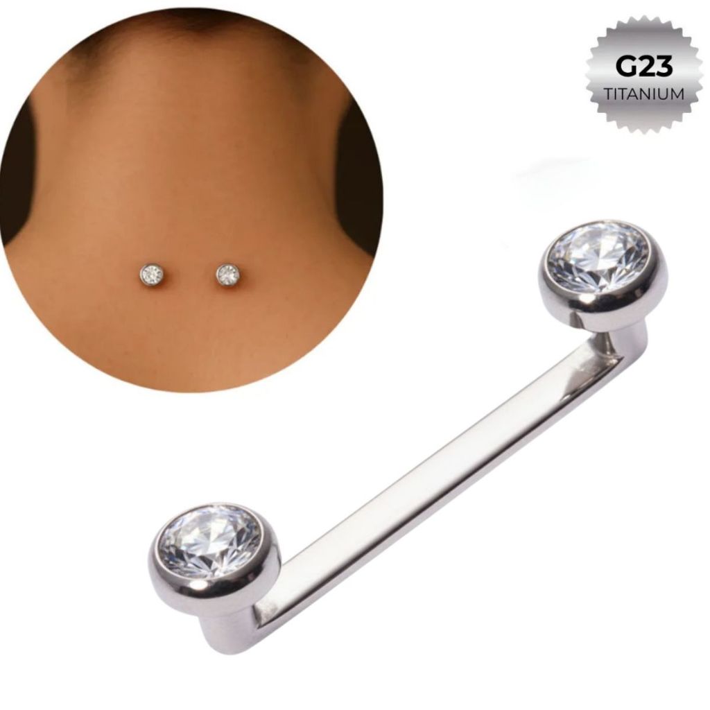 Piercing Surface De Titânio Com Duas Pedras 12 - 14 - 16mm Perfuração Body Piercing Prateado