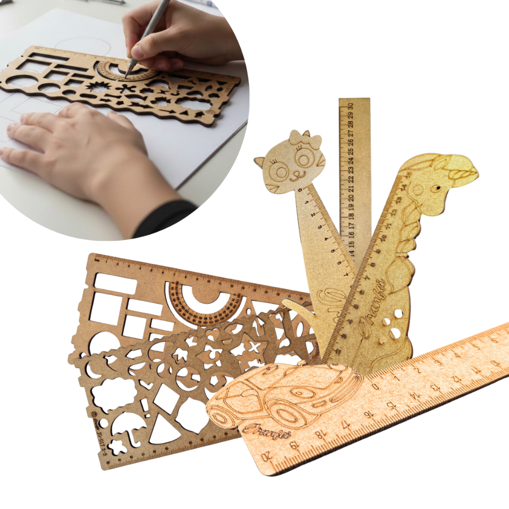 Réguas Madeira MDF - Modelos 15/30cm Carrinho Unicórnio Florído Artesanato Projetos Escolares TEX