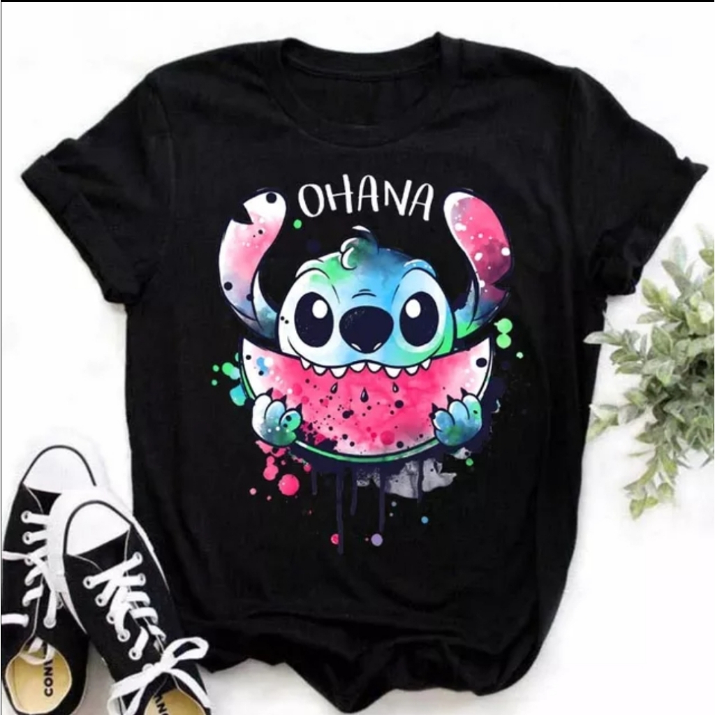 Camiseta T Shirt Feminina 100% Algodão Estampa Ohana Super Confortavél