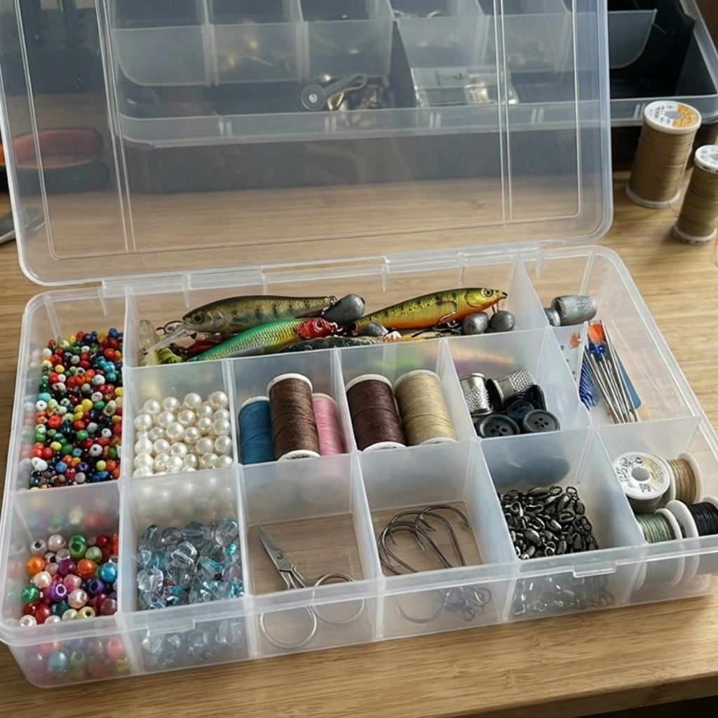 Caixa Organizadora Plástico 13 Divisórias Transparente Multiuso Tampa e Trava Pesca Remédios Costura