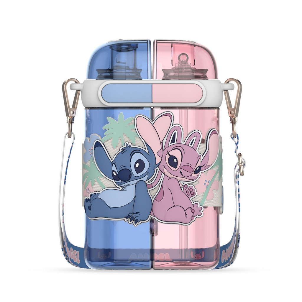 Garrafa Água Infantil Squeeze 640ml Dois Compartimentos Stitch Angel Resistente Disney