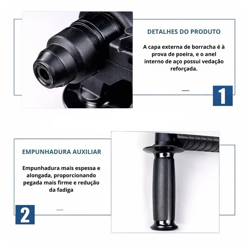Martelete Rotativo Rompedor de Impacto 1200W com Maleta e 12 Peças — foto 8