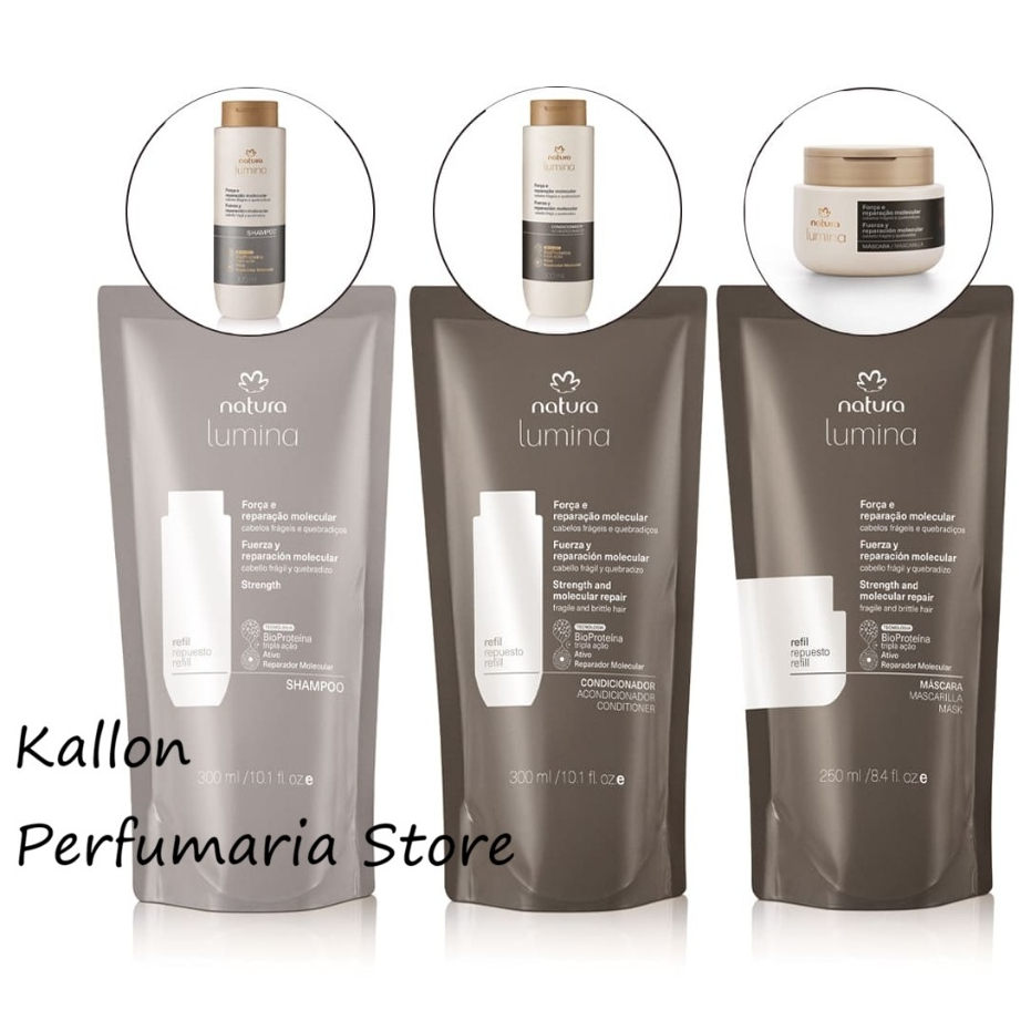 Kit Refil Lumina Força e Reparação Molecular, Shampoo 300mo, Condicionador 300ml, Mascara 250ml