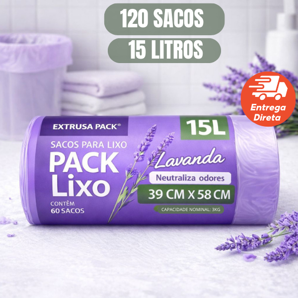 Kit 1/2 Saco de Lixo Perfumado 15L Lavanda Cheiroso Anti Inseto Neutraliza Odor Resistente Econômico