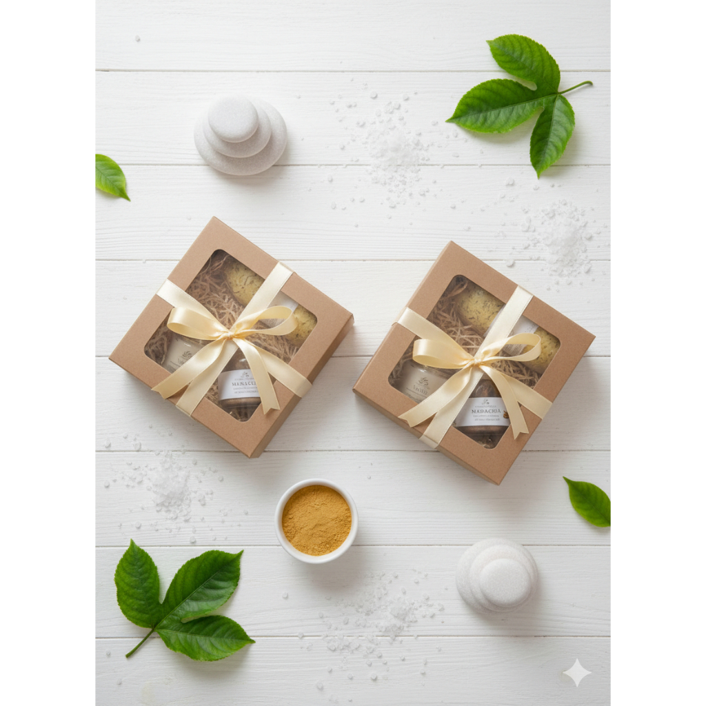 2 Kits presente SPA mini com Vela + Escalda pés + Sabonete Massageador