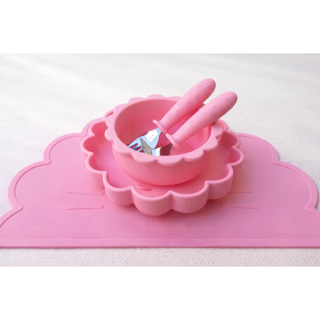 Kit Prato Bowl Jogo Americano e Talheres Dryz - Linha Cute Silicone - BPA Free, Introdução Alimentar