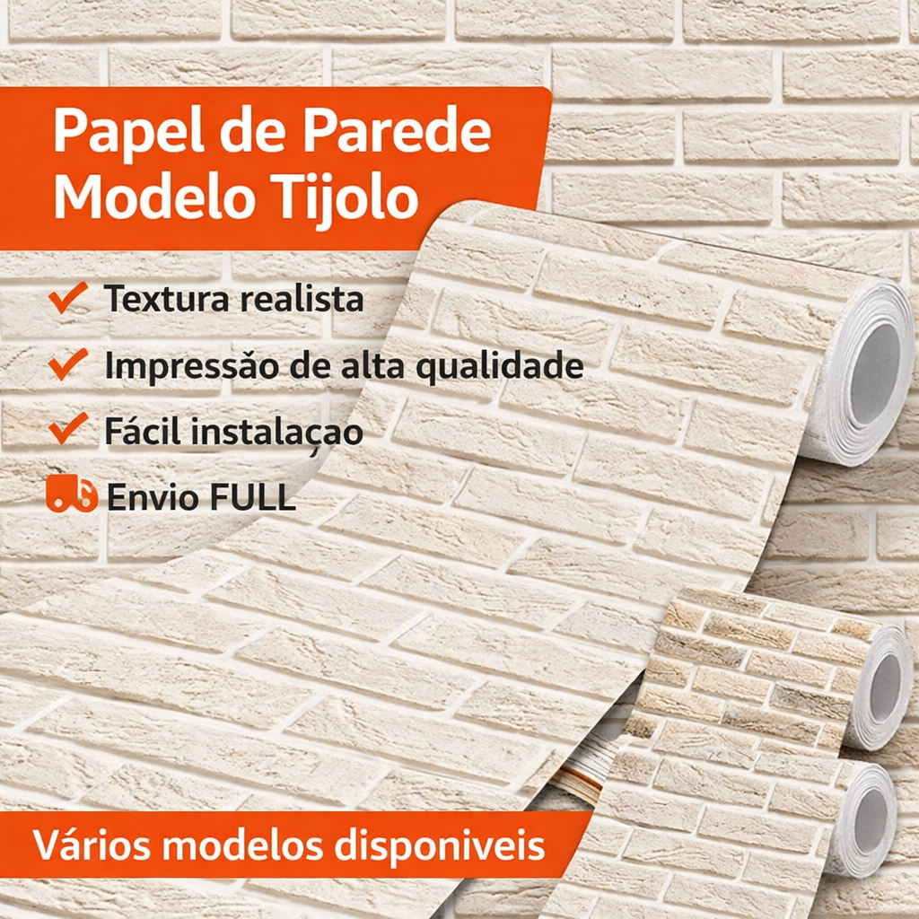 Papel de Parede Adesivo Tijolo Premium | Envio Full em Oferta na Shopee
