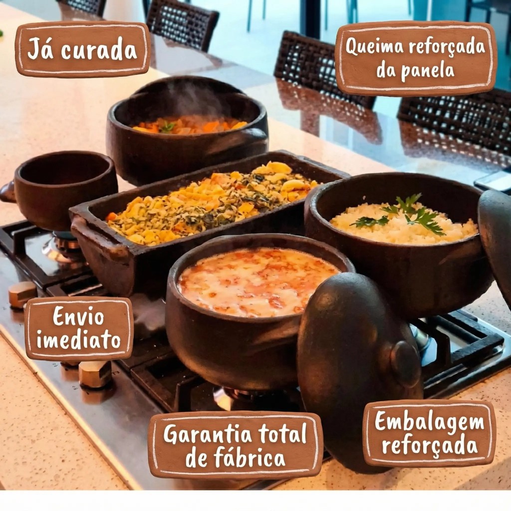 PROMOÇÃO DIA DAS MÃES | Kit Panelas de Barro Capixaba P, M e G (1L, 2L e 5L) + 2 Cumbucas | Original com Garantia em Oferta na Shopee