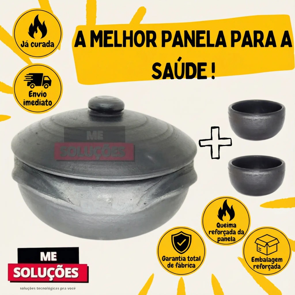50% OFF | Panela de Barro Preto Capixaba 5 Litros + 2 Cumbucas 500ml | Ideal para Pirão, Caldos e Farofa