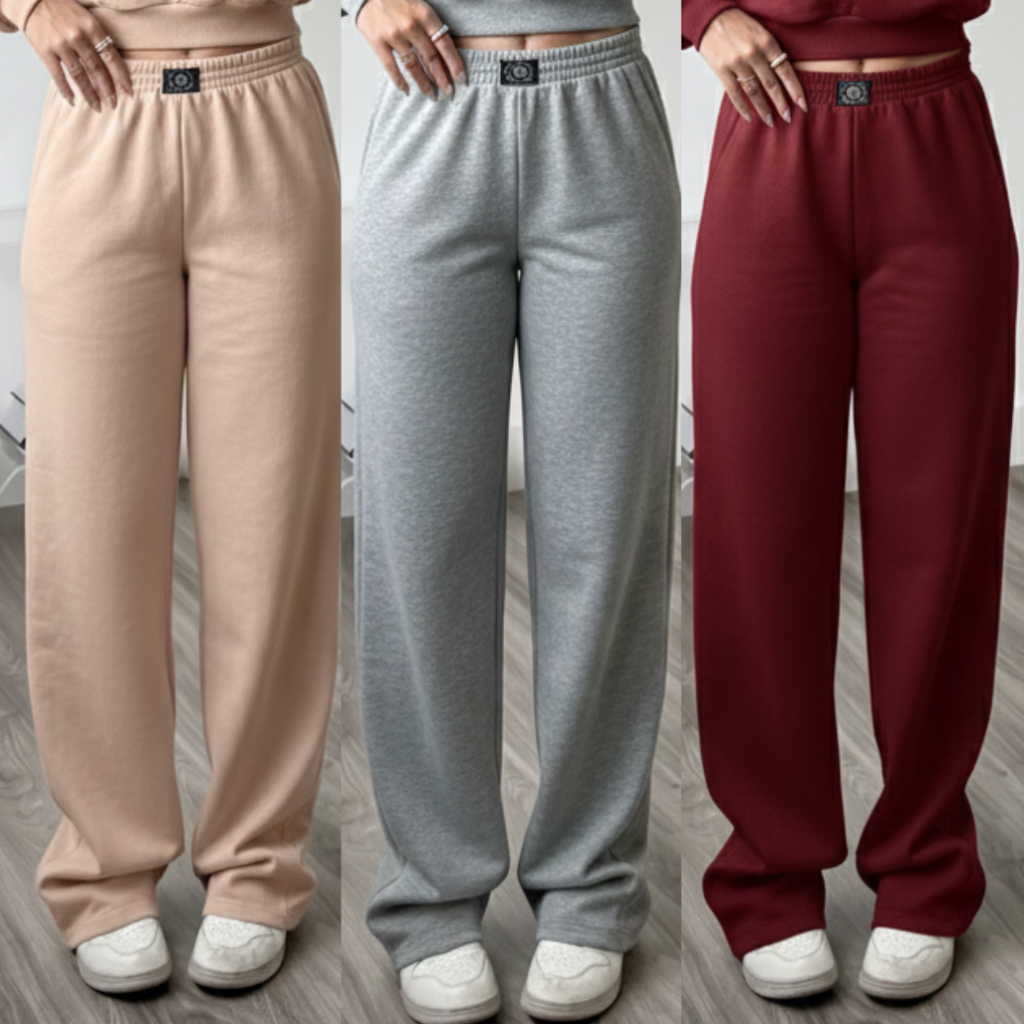 Calça Pantalona Feminina Cintura Alta no moletom  Calça Wide Leg Moletom Feminina calça feminina larga em Oferta na Shopee