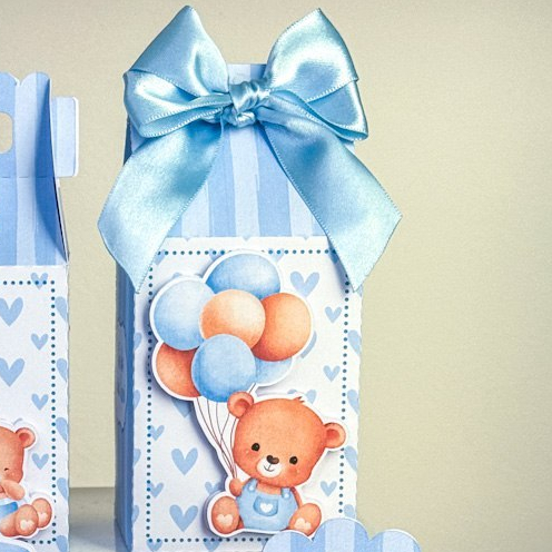 kit com 30 ,20 ou 15 mimos personalizados Caixinhas para Aniversario  TEMA; CHA DE BEBE URSINHO AZUL/ cod.423.