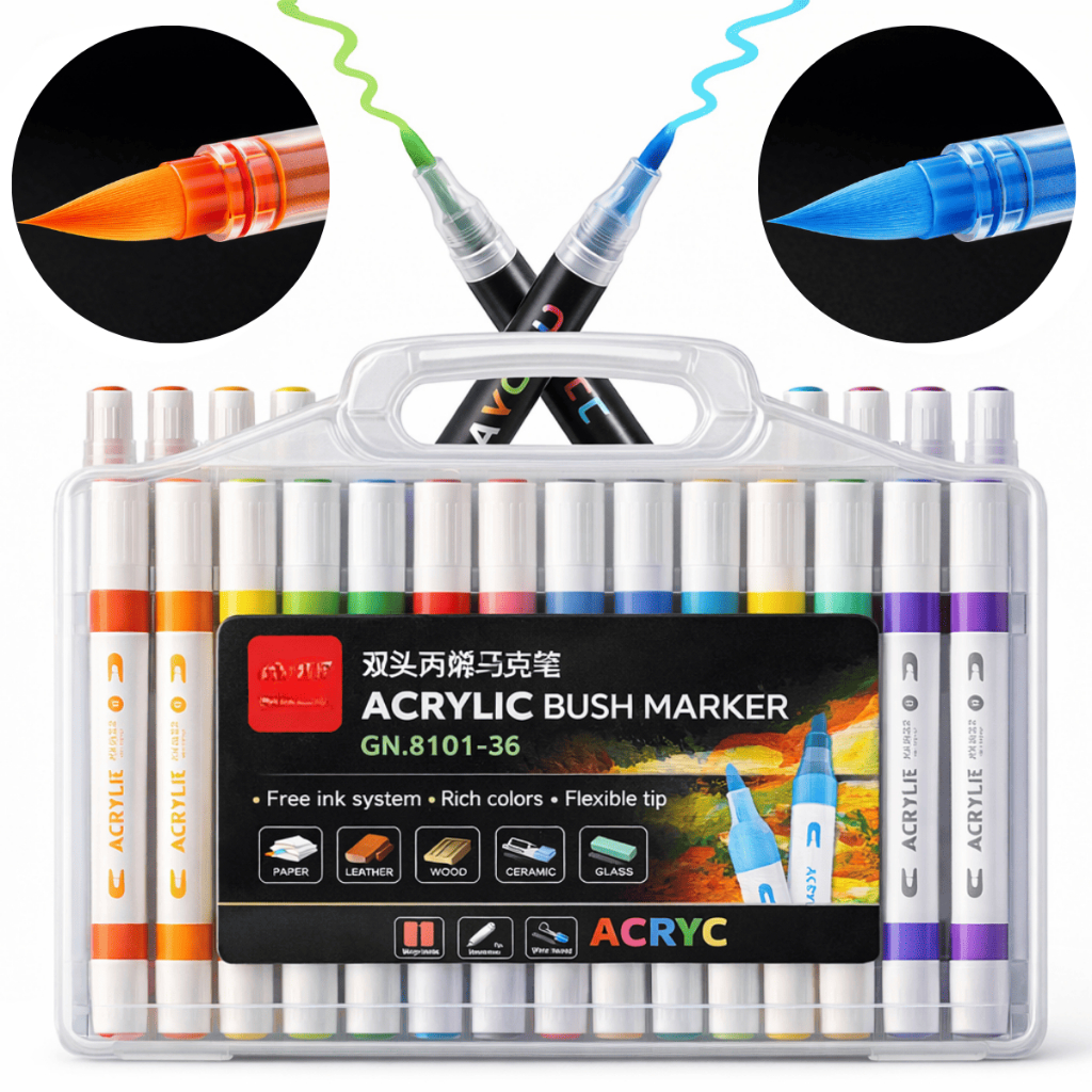 Caneta Marcadora Acrílica Pincel Artístico 12/24/36/48 Cores Vibrantes para Desenho e Pintura DIY em Oferta na Shopee