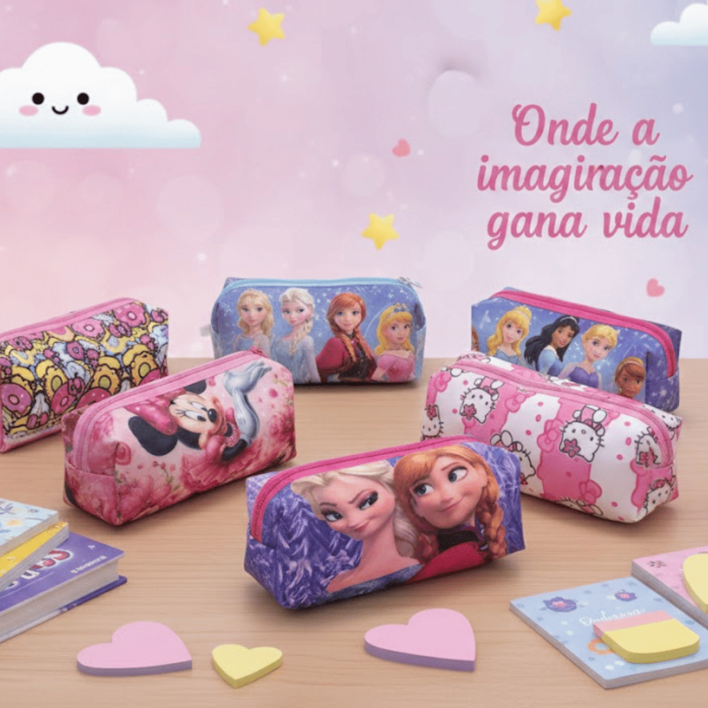 Estojo de Lápis Escolar Bolsa para Lapis Princesas Para Meninas Estojo Feminino de Lapis e Caneta