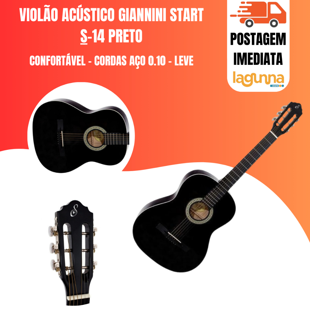 Violão Acústico Giannini Start S-14 Para Destros Black Ébano Verniz Brilhante