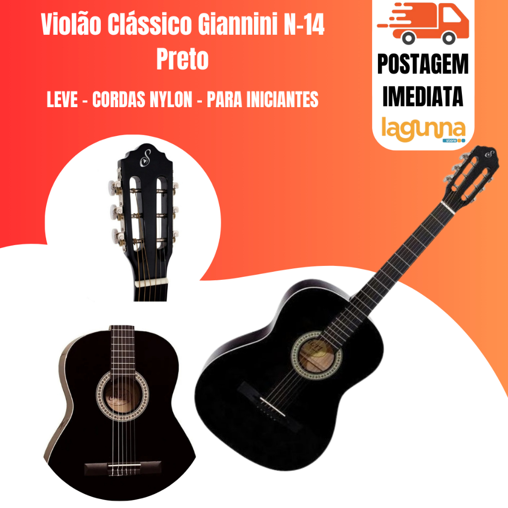 Violão Clássico Giannini Start N-14 Para Destros Preta Sabina Sólida Verniz Brilhante