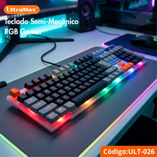 Teclado Semi-Mecânico Gamer UltraMax ULT-026 RGB Formato Full Size 100%  ABNT2 em Oferta na Shopee