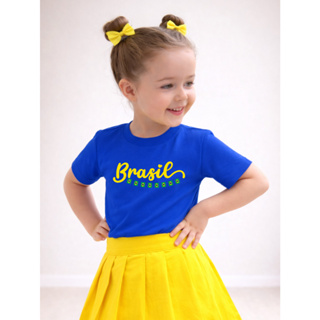 Camiseta Infantil Algodão Feminina Estampada Copa Brasil Coração 1011 Look kids Esporte Comemoração em Oferta na Shopee