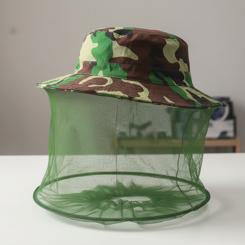 Chapéu Camuflado com Tela Mosquiteiro Anti Mosquito Proteção Rosto para Pesca Camping apiculturaTrilha Aventura