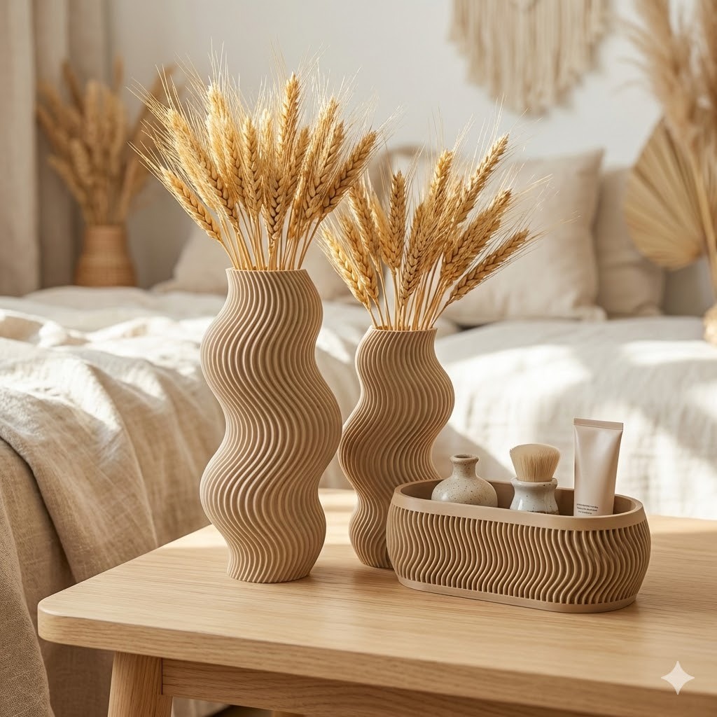 Kit Decorativo Ondulado com 2 Vasos + Organizador – Banheiro e Penteadeira em Oferta na Shopee