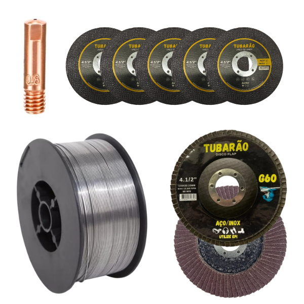 Arame Mig Sem Gas + Kit Discos 4.1/2'' Tubarão Soldaforte
