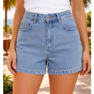 Short Jeans Feminino Marmorizado Sem Lycra Cintura Alta com Bolsos Compridinho Soltinho Confortável em Oferta na Shopee