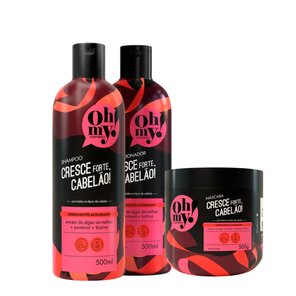 Kit Shampoo Cond e Máscara Cresce Forte Cabelão 500ml Oh My
