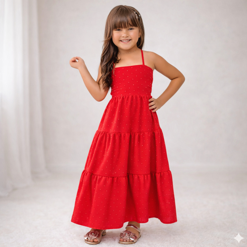 Vestido Costa Nua Infantil Juvenil De Menina Luxo Casual Soltinho Longo Verão Blogueira Foto Natal