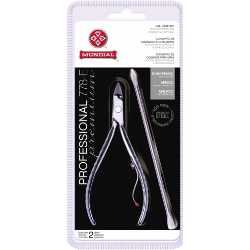 Kit Alicate de Cutícula Mundial Professional Premium 778-E – 2 Peças (Alicate 722-PR + Espátula Inox)