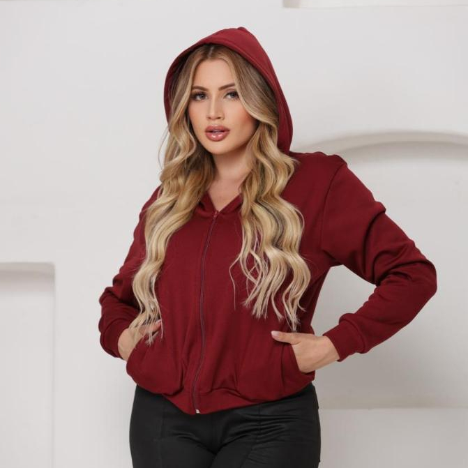 Moletom Blusa de Frio Feminina Liso com Toca e Bolsos Laterais Para Toda Ocasião