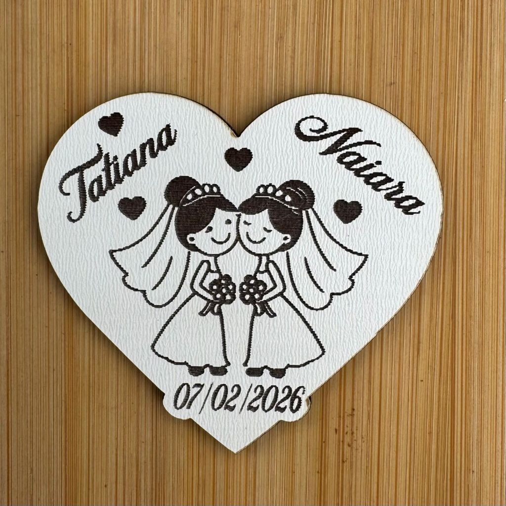 Kit Imãs de Geladeira Personalizados Noivas em MDF | Lembrancinha de Casamento Duas Noivas