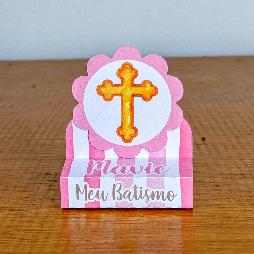 Porta Bis Duplo Personalizado BATIZADO ROSA // MENINA Lembrancinhas para Festas Aniversário