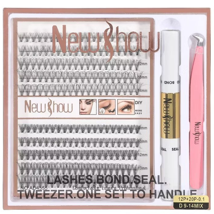 Cílios Tufo sem Nó 9-14mm com Pinça + Cola Bond & Seal 12P/20P/30P/40P em Oferta na Shopee