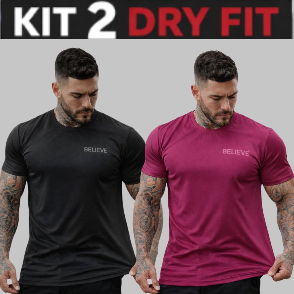 Kit 2 Camiseta Dry Fit Academia Masculina Fitness Para Treino Corrida Do P Ao G3 Respirável Anti Odor Plus Size